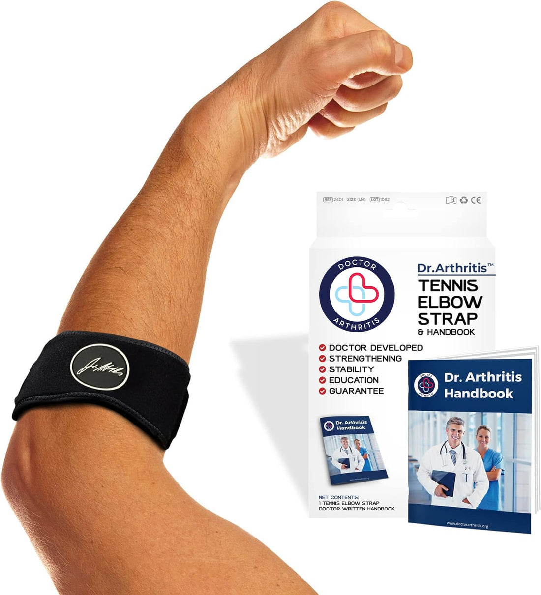 Tennis Elbow Brace & Adjustable Arm Band Support for Pain Relief for Tendonitis Golfers Elbow Strap for Men and Women - Comfy Removable Arm Wrap for Daily Wear Gym Sports (Single Black)
