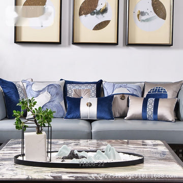 Chinese Blue Ink Painting Series Pillow Cover