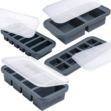 Souper Cubes Silicone Freezer Molds Gift Set with 2 Tbsp 1/2 Cup 1 Cup and 2 Cup Silicone Freezer Trays With Lids - Meal Prep and Kitchen Essentials Bundle - Charcoal